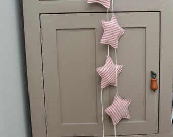 Grey Red Striped Linen Christmas Star Garland - Winter Holidays Home Decoration