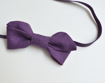 Purple Girl's Linen Hair bow - Hair accessories - Flower Girl Headband - Family Photo props