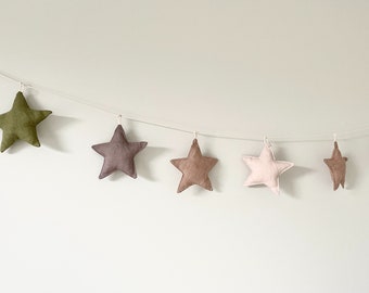 Stars Garland Gender Neutral Brown Green Boho Nursery Kids Room Decor - Sustainable Decoration, Baby Photoshoot Backdrop - Baby Boy Gift