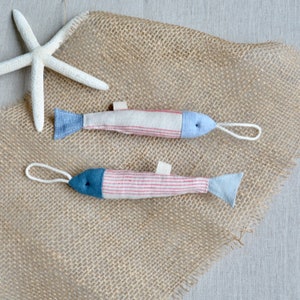 Linen Fabric Sardine Fish Ornament set of 2 - Fisherman Aesthetic - Beach House decor, Maritime Decoration