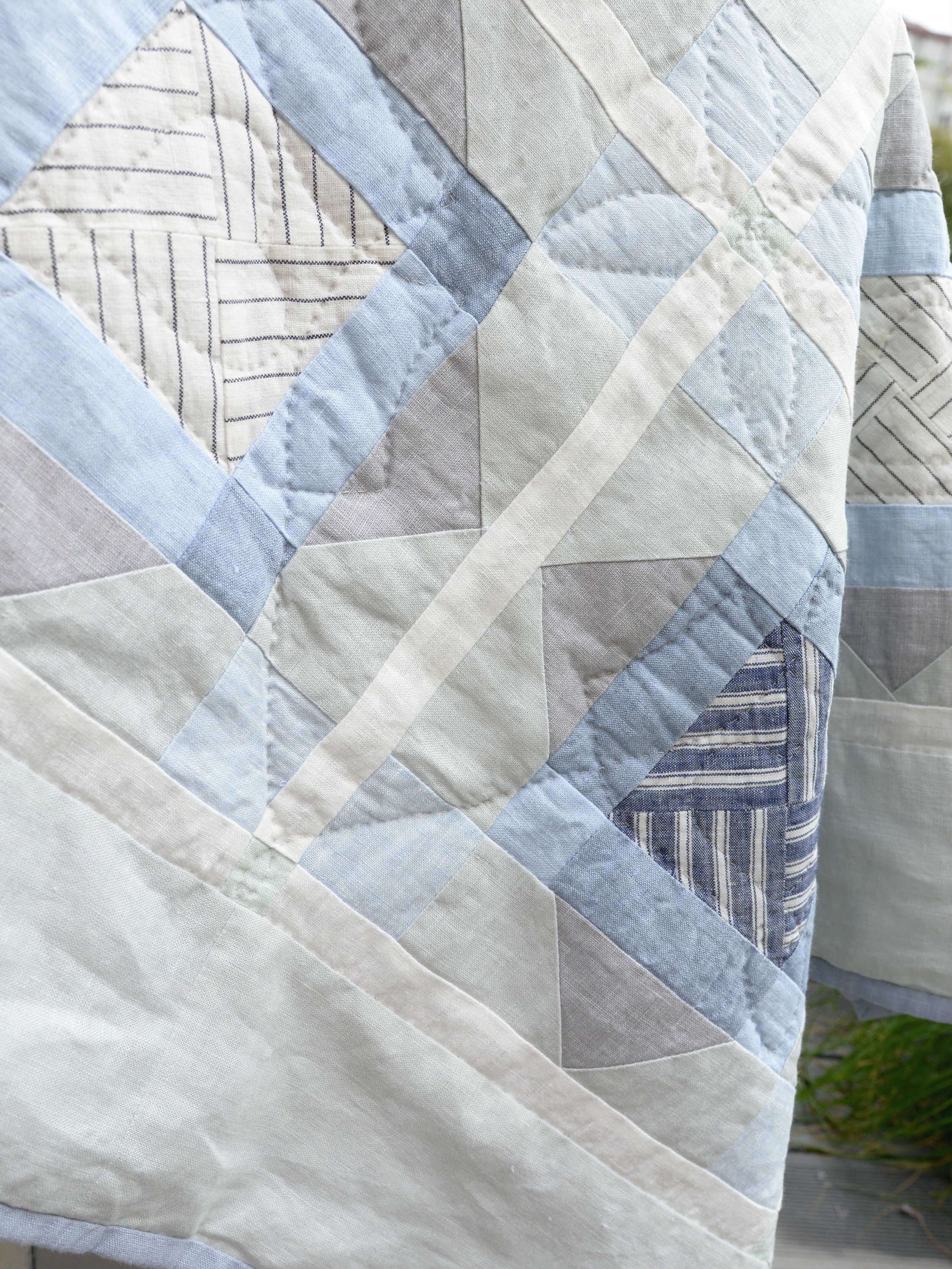 Hand Quilted Pastel Grey Blue Linen Baby Patchwork Blanket - Etsy