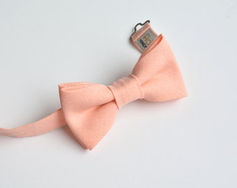 Peach Boy's Linen Bow Tie - Ring Bearer Wedding Bowtie - Youth Bow tie