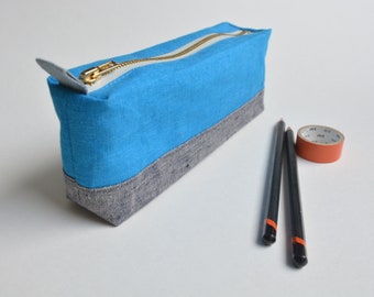 Estuche Boxy Lino Azul Azur - Organizador de Bolígrafos Azul y Naranja Unisex, Adulto, Niños, Niñas