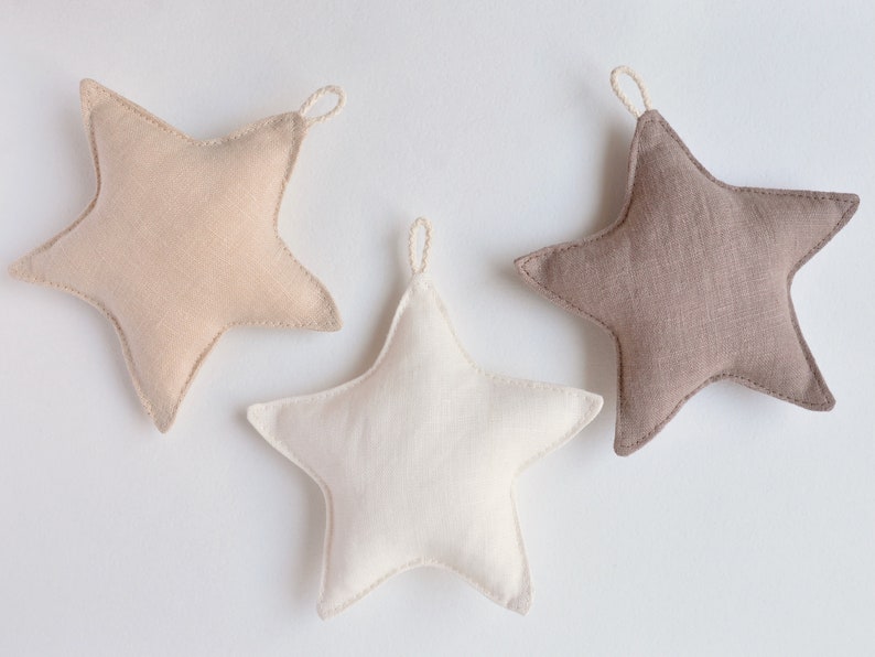 Linen Fabric Stars Garland Neutral Beige Colors Nursery Decor Newborn Baby Gift Sustainable Party decoration, Kids Photoshoot Backdrop 1-2-3