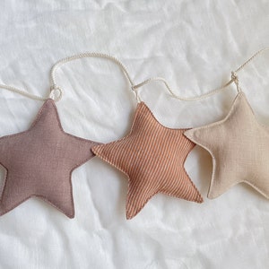 Linen Fabric Stars Garland Neutral Beige Colors Nursery Decor Newborn Baby Gift Sustainable Party decoration, Kids Photoshoot Backdrop 1-3-6