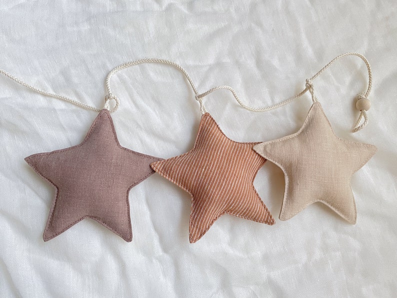Linen Fabric Stars Garland Neutral Beige Colors Nursery Decor Newborn Baby Gift Sustainable Party decoration, Kids Photoshoot Backdrop 1-3-6