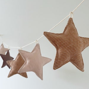 Linen Fabric Stars Garland - Neutral Beige Colors Nursery Decor Newborn Baby Gift - Sustainable Kids Room, Birthday Party decoration