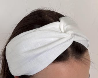 White Linen Twisted Headband - Summer Hair bandana - Head wrap for women
