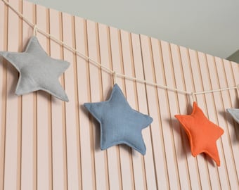 Stars Ornaments Garland - Linen Fabric Stars - Ecofriendly Nursery Kids Room Decoration - Photoshoot Backdrop - Boys, Girls Room Wall Decor