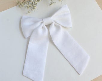 Lazo para el pelo grande de lino ligero blanco para comunión para niñas