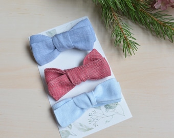 Set of 3 Mixed Colors Hair Bows from Linen - School Girl Alligator Clip Hair Pin