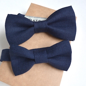 Father Son Matching Bow ties - Steel Blue, Navy Blue Linen Dad Baby Boy Bow ties for family photo - New dad gift