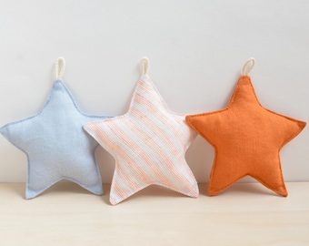 Linen Fabric 6 Stars Garland in Blue, White & Orange – Maritime Boys Room, Nautical Nursery Decoration