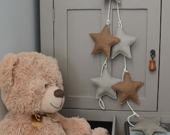 Rustic Natural Linen Fabric Stars Garland - Farmhouse, Cotagge, Neutral Beige Colors Nursery Decor - Sustainable Home decoration