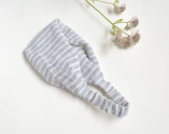 Grey Bue Striped Lightweight Linen Bandana for Women - Summer head cover - Hypoallergic Beach, Garden, Fitness Hairband