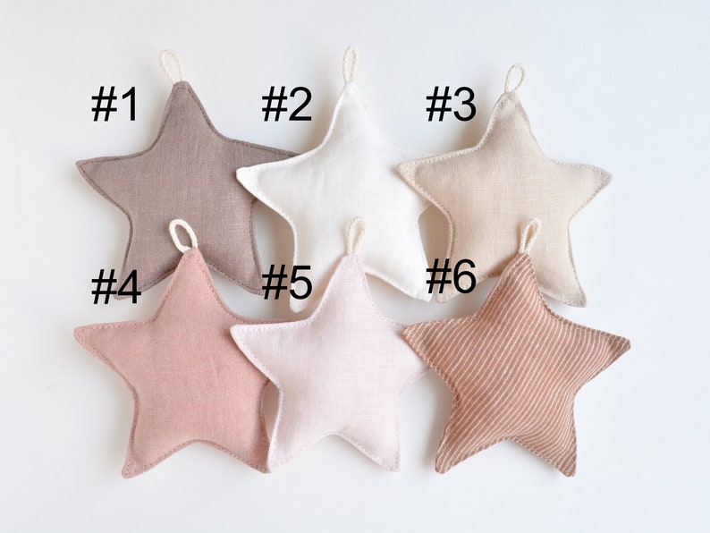 Linen Fabric Stars Garland Neutral Beige Colors Nursery Decor Newborn Baby Gift Sustainable Party decoration, Kids Photoshoot Backdrop image 2