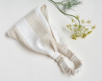 White Ecru Lightweight Linen Headband - Summer head cover - Hypoallergic Fitness, Yoga Hair bandana for girls, women