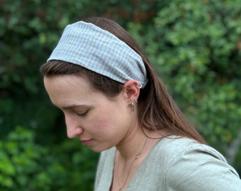 Plaid Linen Headband - Summer head cover - Expandable Hair bandana for women - Hypoallergic Fitness, Yoga Hairband