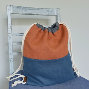 Sac à dos bleu orange brûlé avec patch réfléchissant - Sac pour garçons d'âge préscolaire - Cadeau étudiant minimaliste et personnalisé