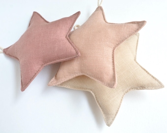 Star Ornament Garland from Linen - Earth Colors Nursery, Kids Room Decoration - Eco Friendly Newborn Baby Shower Gift