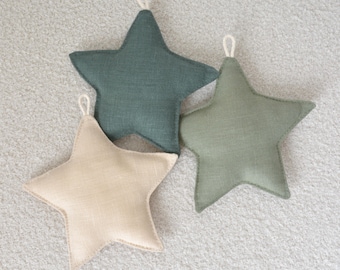Minimalist Nursery Decor - Linen Fabric Stars Ornaments, set of 3