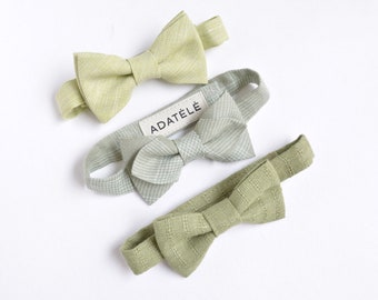 Sage Green Check Linen Bow Tie for Baby Boys - Plaid Bow ties