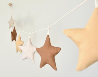 Linen Star Garland - Gender Neutral, Beige Nursery, Kids Room Decor, Baby Photoshoot Backdrop