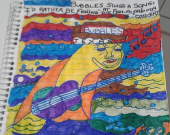 Bubbles Sings A Song: "I'd Rather Be Fishing" Beim Fish-A-Palooza Konzert - Eine digitale Bleistiftskizze - siehe Artikeldetails