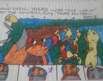 Et puis... Il y avait « The Wave » au match de football de Cowsill City, Texas - Un croquis au crayon numérique - voir les détails de l’article