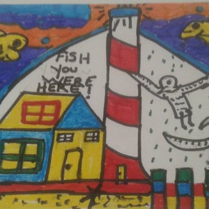 Fische, die du hier warst! - Postkartenserie Nr. 5 - Eine digitale Bleistiftskizze - siehe Artikeldetails