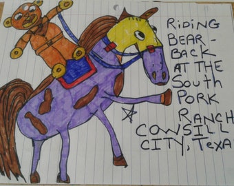 Riding Bear Back At The South Pork Ranch - A Digital Pencil Sketch - see item details