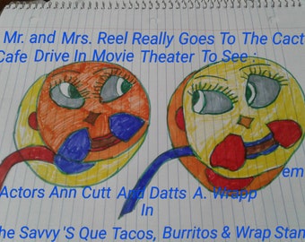 Mr and Mrs Reel Really Goes To The Cactus Cafe Drive In Movie Theater - A Digital Pencil Sketch - see item details