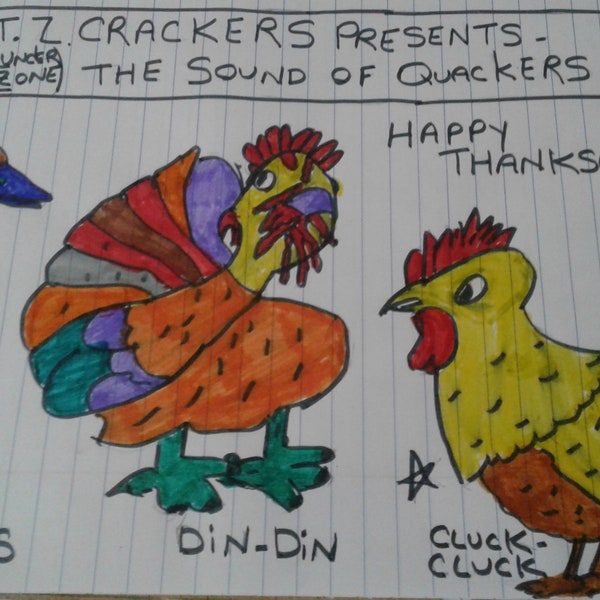 PUTZ Cracker präsentiert den Klang des Quackers Happy Thanksgiving Day Digitale Datei - Quacker, Din-Din Cluck-Cluck - Eine digitale Bleistiftskizze