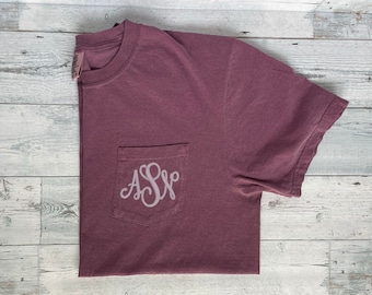 Embroidered Comfort Colors Pocket Tee | Monogrammed Comfort Colors T-Shirt | Embroidered Shirt | Personalized T-Shirt | Monogramed Shirt