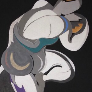 Synergy V - A high quality giclée print of an oil painting of white and grey figures on a black background