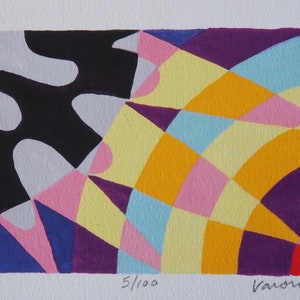 Rayos/Rays - a high quality giclée print of an abstract watercolor painting of a geometric sun and rainbow-like arches