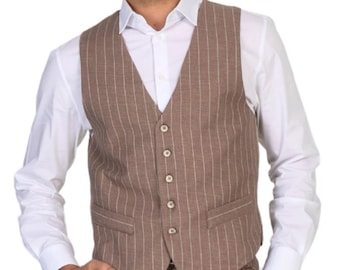 Soft brown striped men's Argentine Tango vest, Men's Salsa dance waistcoat with matching lining back, Men's Ballroom performance gilet