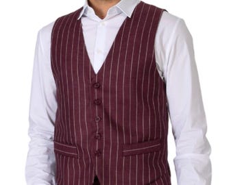 Eggplant striped men's Tango dance vest, Men's Salsa performance waistcoat with eggplant lining back, Men's Rumba competition gilet