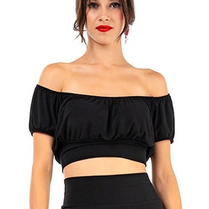 Argentine Tango crop top, Monochrome airy crop top, Puffy fit crop top, Milonga dance crop top, Latin performance top, Cocktail party top