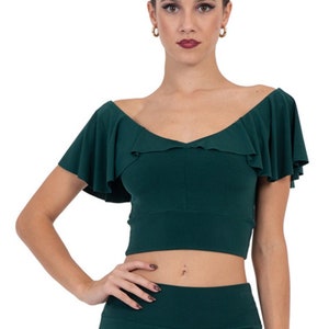 Argentijnse tango top, Bachata dans top, crop top met ruches mouw, zomer casual crop top, salsa praktijk crop top, elastische bodycon crop top