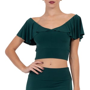 Tango dance crop top, Crop top with short ruffle sleeves, Bachata dance crop top, Latin dance crop top, Salsa dance fitted crop top