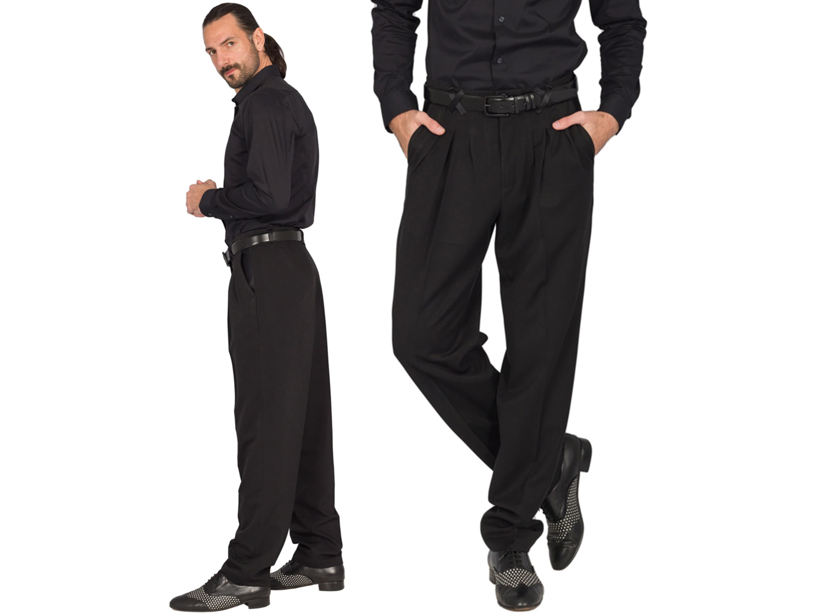 Black Classic Men's Pants, Men's Argentine Tango Pants, Three