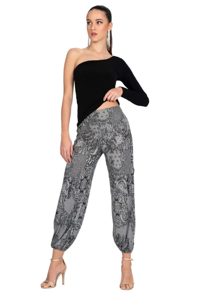 Argentine Tango Pants, Lace Print Pants With Slits, Babucha Dance Pants