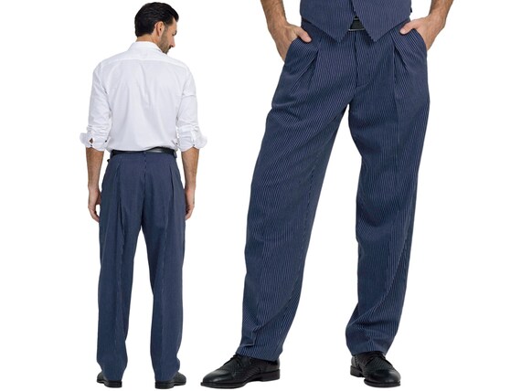 Blue striped pants mens clearance