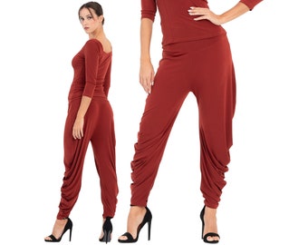 Pantalones de baile de tango, Pantalones Harem con frunces, Pantalones de práctica de Yoga, Pantalones de baile latino, Pantalones cómodos de ajuste elástico, Pantalones de Milonga para damas