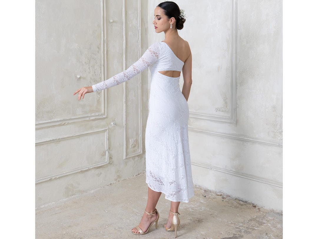 tango dress 白 White Capri Tango Dress | White Wedding Dance Tango Dress