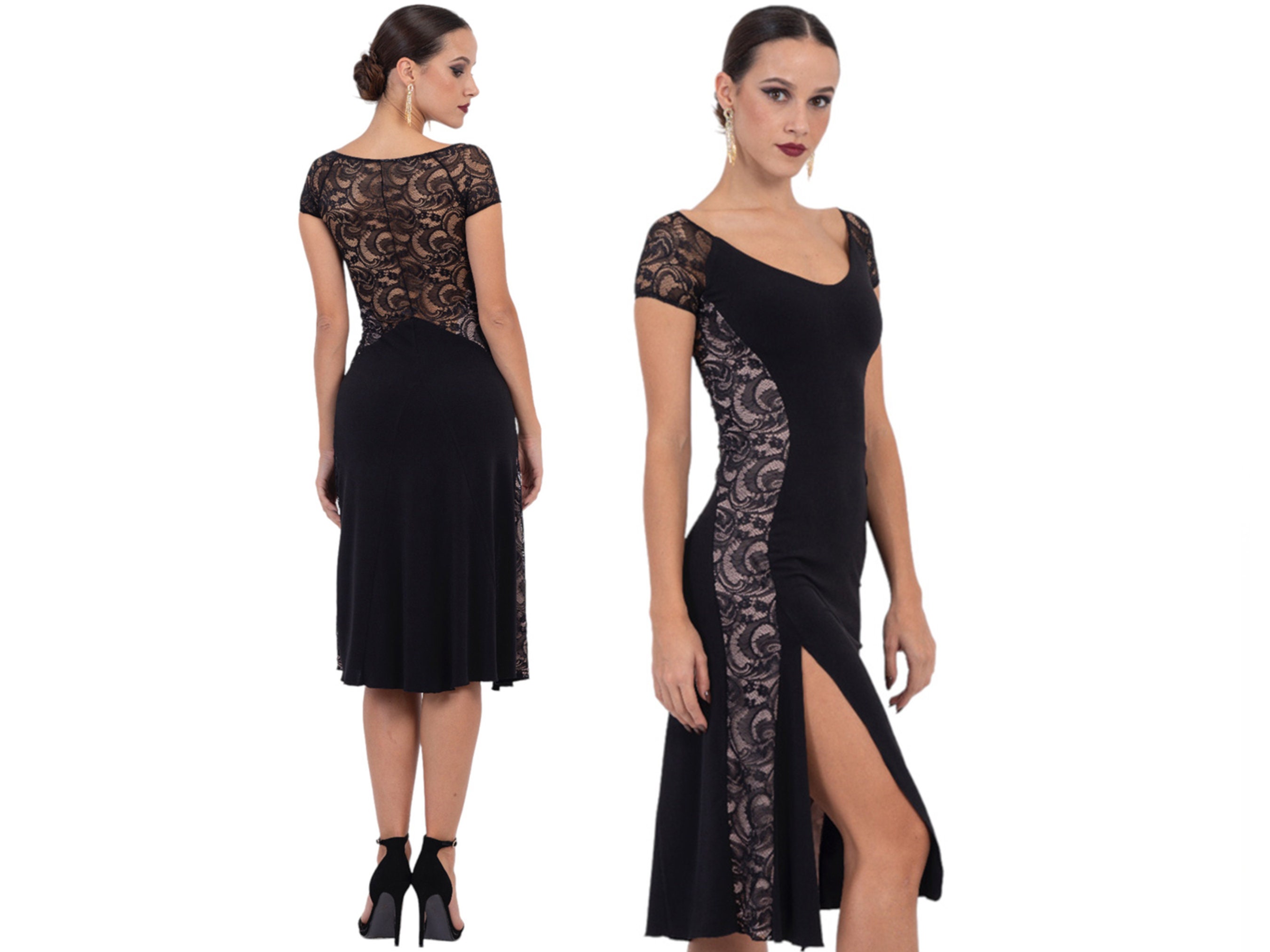 Robe de tango argentin robe de danse latine robe de spectacle milonga robe d entrainement de salsa robe elegante en dentelle au dos robe courte sexy fendue Etsy France