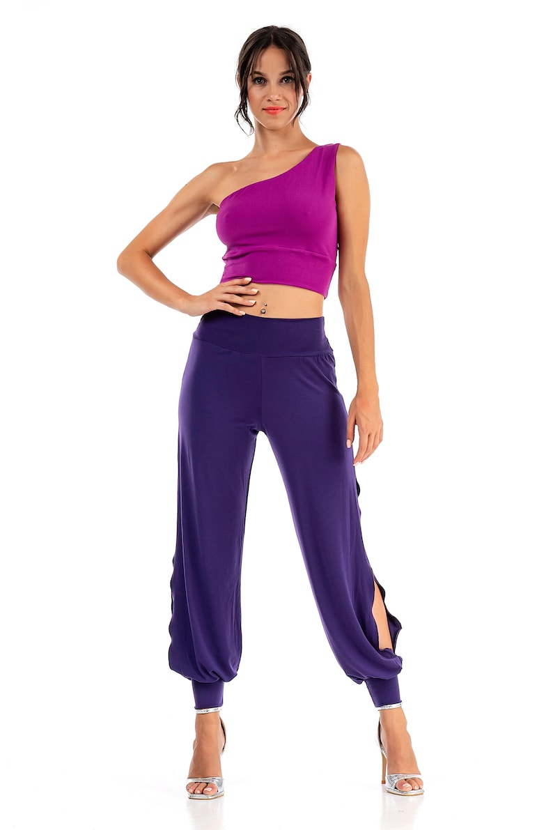 Women's Tango pants, Side slit pants, Ladies Ballroom dance pants, Latin dance pants, Babucha practice pants, Comfortable ankle cuff pants image 3