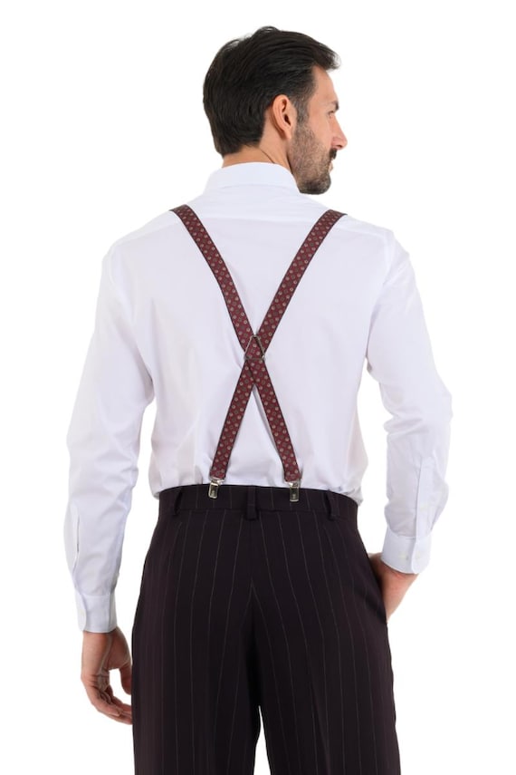 Burgundy Suspenders for Men, Men's Tango Dance Accessories