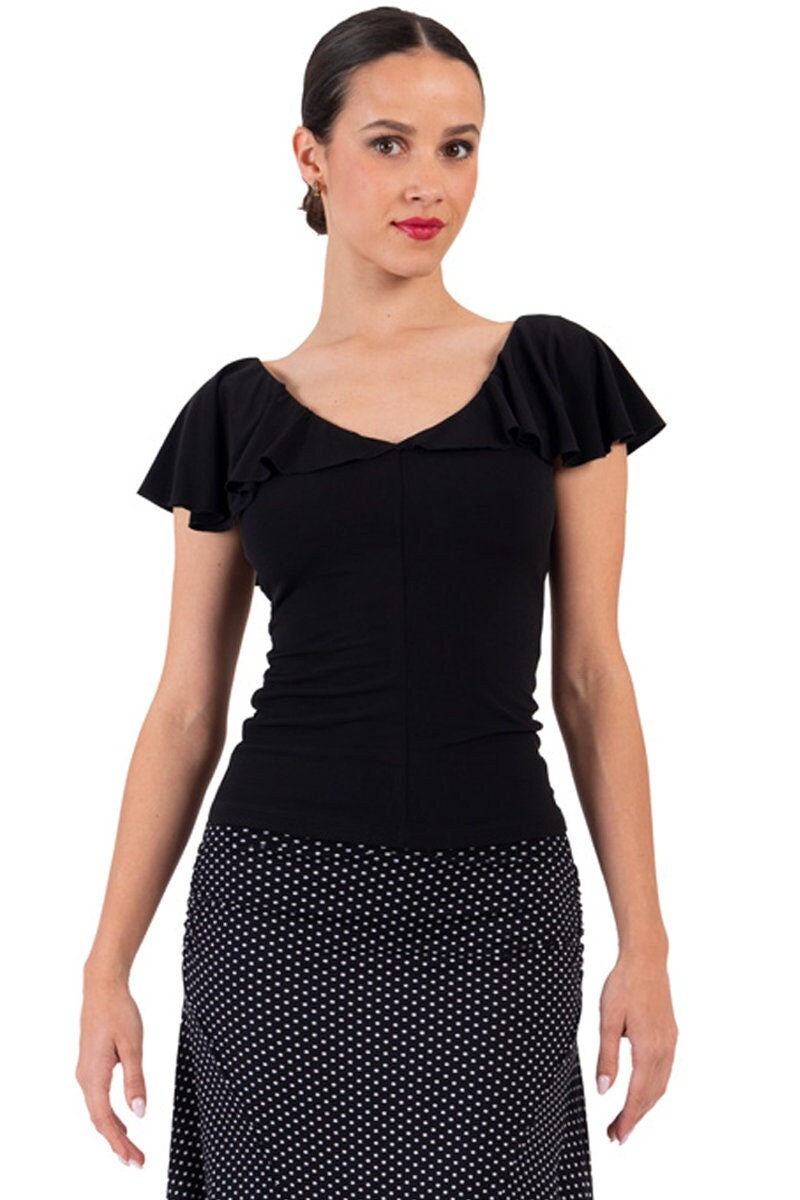 カジュアルなフリルスリーブトップ、アルゼンチンタンゴダンストップ